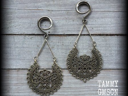 Filigree mandala gauged earrings-Aphrodite earrings For Sale