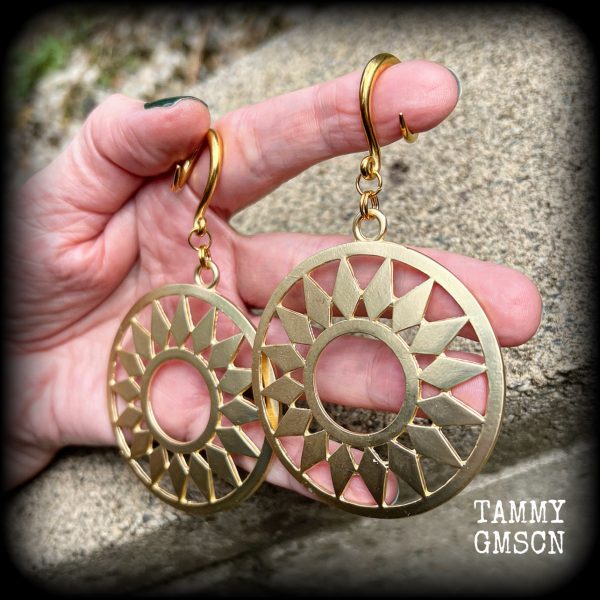 Antique gold Ishtar Sun Goddess earrings For Cheap