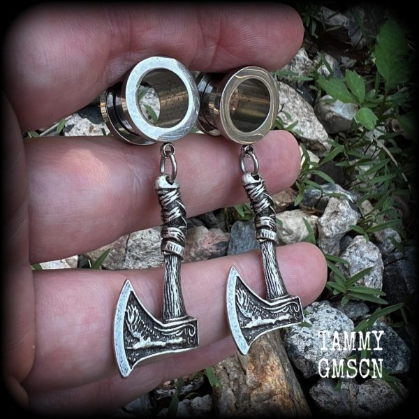 Viking axe tunnel earrings-Viking jewelry Cheap