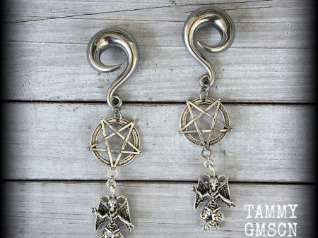 Baphomet and inverted pentagram gauged earrings Online now