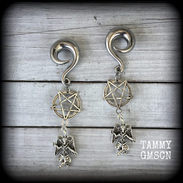 Baphomet and inverted pentagram gauged earrings Online now