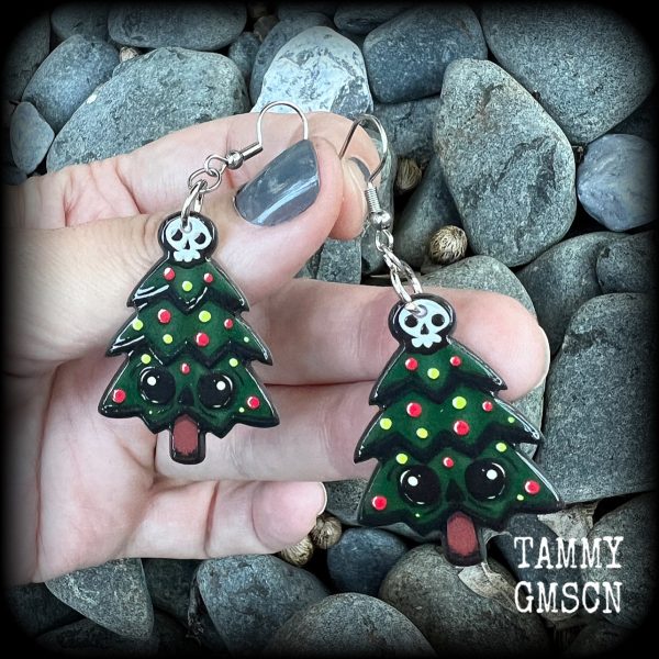 Gothic christmas tree earrings-Yule earrings Online