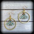 Antique gold blue butterfly hoop earrings Sale