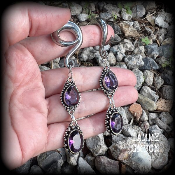 Amethyst gauged earrings-Gemstone gauges Sale