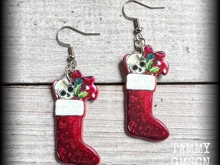 Gothic Santa stocking earrings-Christmas earrings Supply