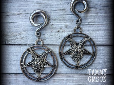 Baphomet gauged earrings-Ear weights Fashion