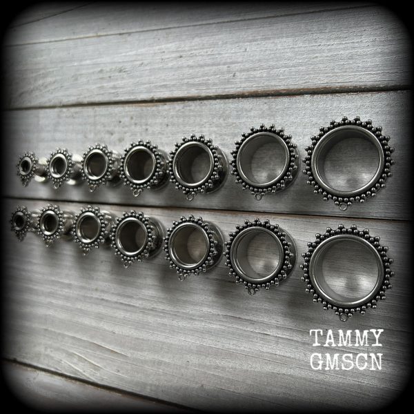 DIY Ornate silver screw fit connector tunnels For Discount