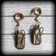 Unakite gauged earrings-Steampunk ear weights Sale