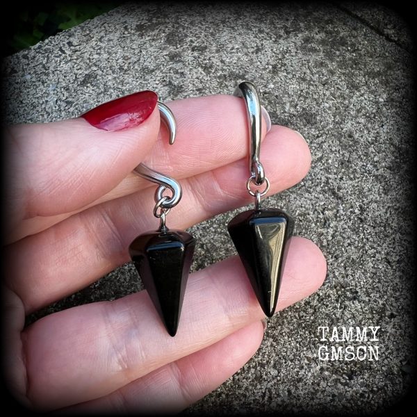 Black obsidian gauged earrings-Gemstone gauges For Discount