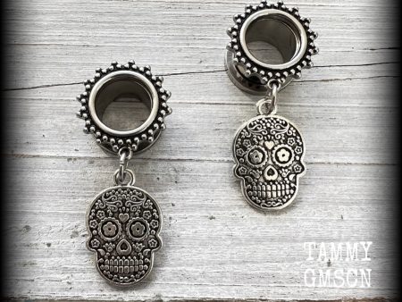 Sugar skull tunnel earrings-Halloween tunnels Online Sale