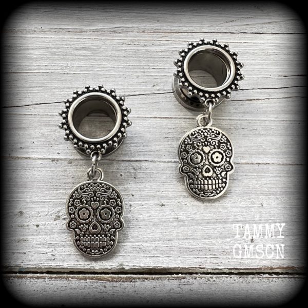 Sugar skull tunnel earrings-Halloween tunnels Online Sale