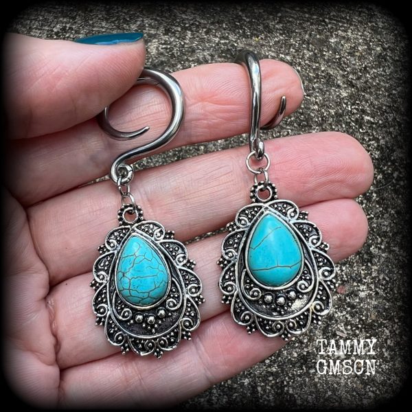 Turquoise gauged earrings-Ear weights Online