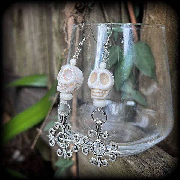 Skull and fleur de lis earrings-Erzulie earrings Sale