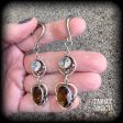 Citrine and Topaz gemstone gauged earrings For Sale