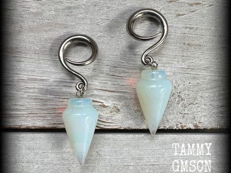 Opalite gauged earrings-Gemstone earrings on Sale