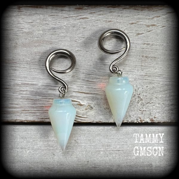 Opalite gauged earrings-Gemstone earrings on Sale