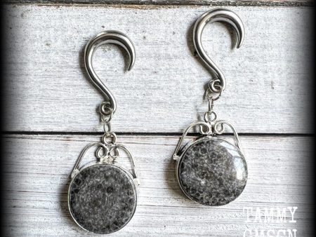 Stingray coral jasper gauged earrings-Hanging gauges Online now