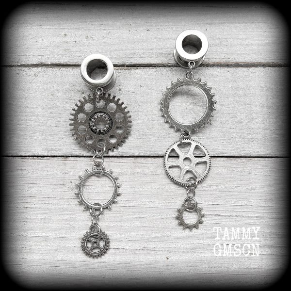 Steelpunk cog tunnel earrings-Steampunk earrings Discount