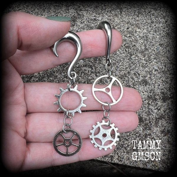 Cog earrings-Steampunk gauged earrings For Cheap