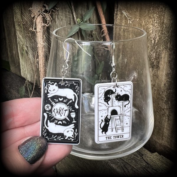 The Cat Tower tarot card earrings For Discount