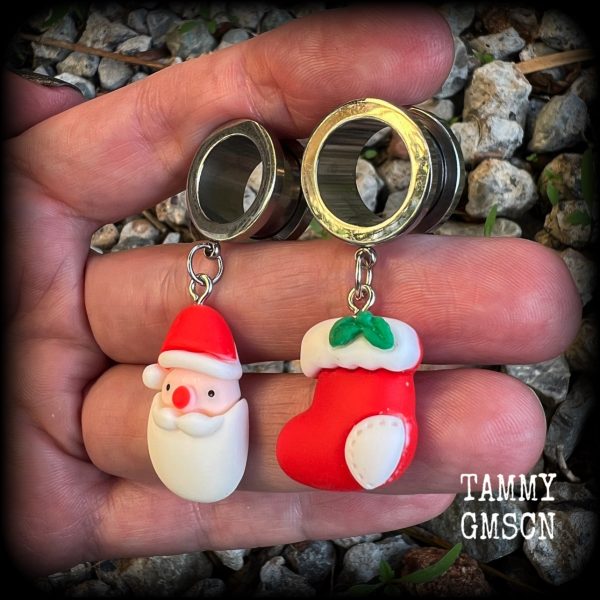 Santa Claus tunnels-Christmas tunnel earrings For Discount