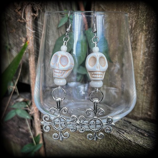 Skull and fleur de lis earrings-Erzulie earrings Sale