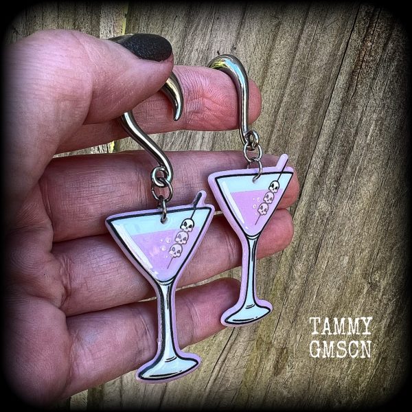 Zombie martini gauged earrings-Halloween earrings For Discount