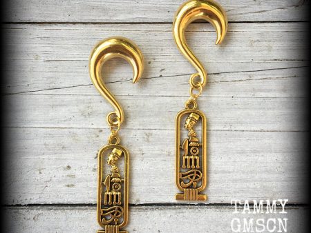 Cartouche gauged earrings For Sale