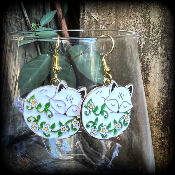 White fox and flowers earrings Hot on Sale