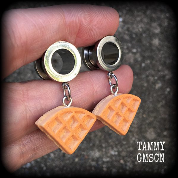 Waffle tunnel earrings-Novelty waffles ear gauges For Discount