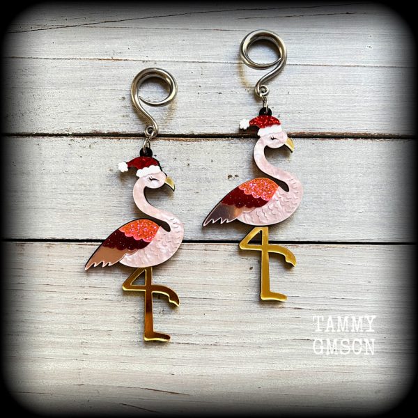 Pink flamingo earrings-Christmas gauged earrings For Discount