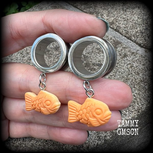 Taiyaki-Red bean fish tunnel earrings on Sale