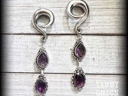 Amethyst gauged earrings-Gemstone gauges Sale