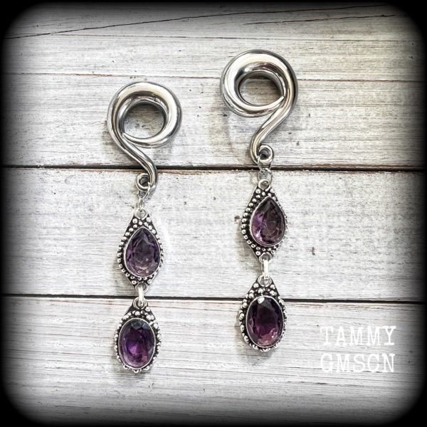 Amethyst gauged earrings-Gemstone gauges Sale