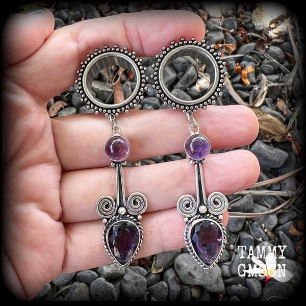 Amethyst tunnel dangles-Ornate tunnels For Discount