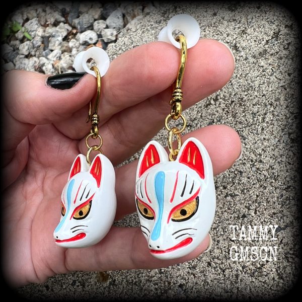 White kitsune earrings-Japanese earrings on Sale