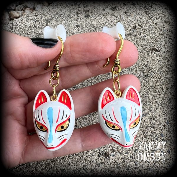 White kitsune earrings-Japanese earrings on Sale