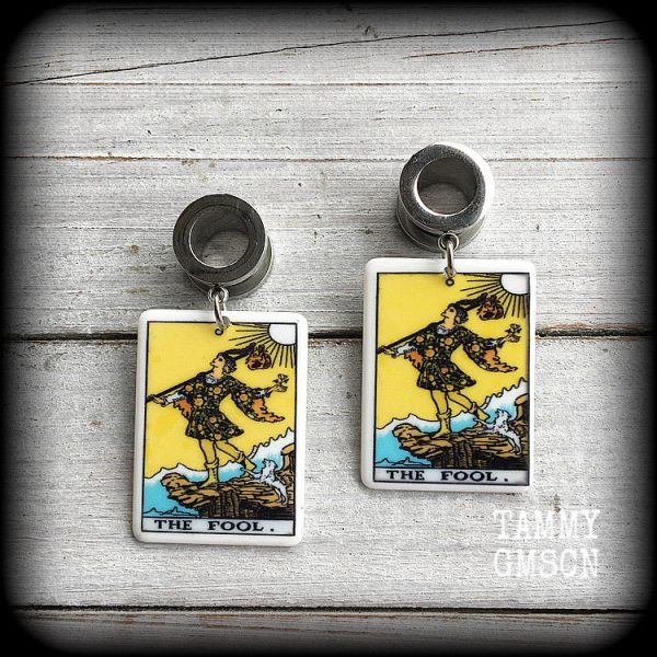 The Fool tarot card tunnel earrings on Sale