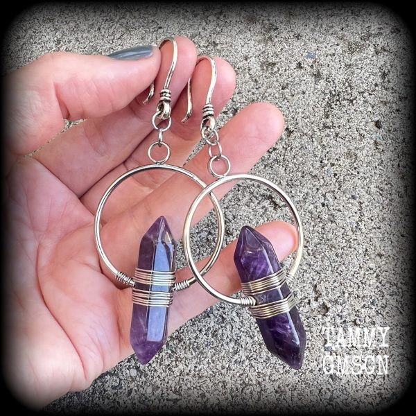 Amethyst earrings-Gemstone ear hangers Online Sale