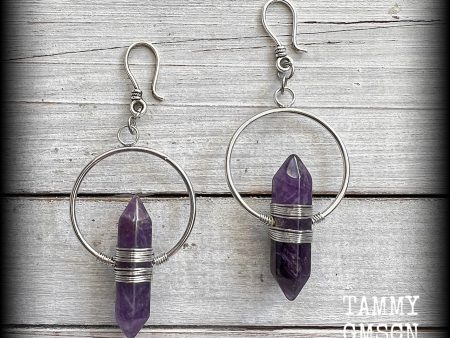 Amethyst earrings-Gemstone ear hangers Online Sale