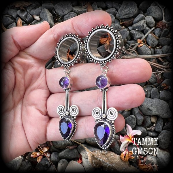 Amethyst tunnel dangles-Ornate tunnels For Discount