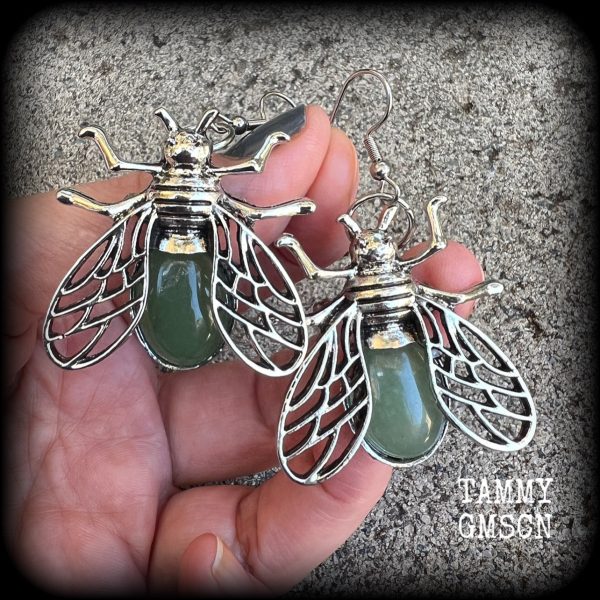 Aventurine insect earrings-Gemstone bugs earrings Hot on Sale