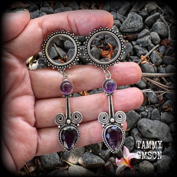 Amethyst tunnel dangles-Ornate tunnels For Discount