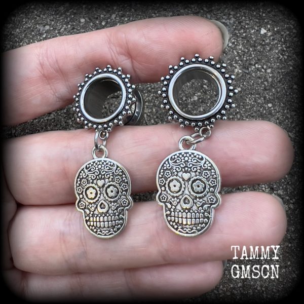 Sugar skull tunnel earrings-Halloween tunnels Online Sale