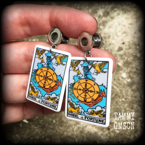 The Wheel of Fortune Tarot card tunnel earrings Discount