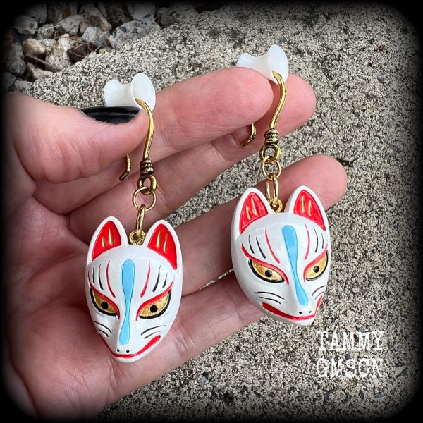 White kitsune earrings-Japanese earrings on Sale