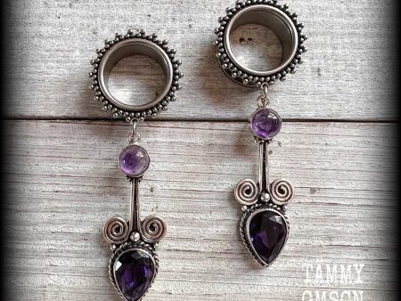 Amethyst tunnel dangles-Ornate tunnels For Discount