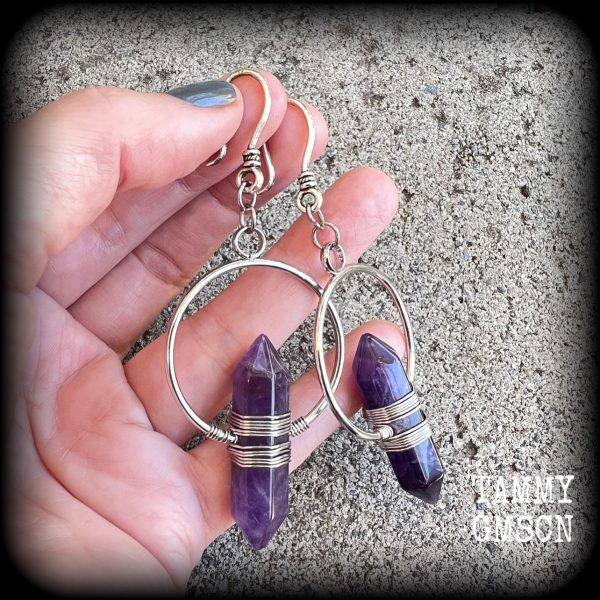 Amethyst earrings-Gemstone ear hangers Online Sale