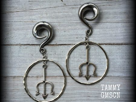 Trident gauged earrings-Neptune earrings on Sale