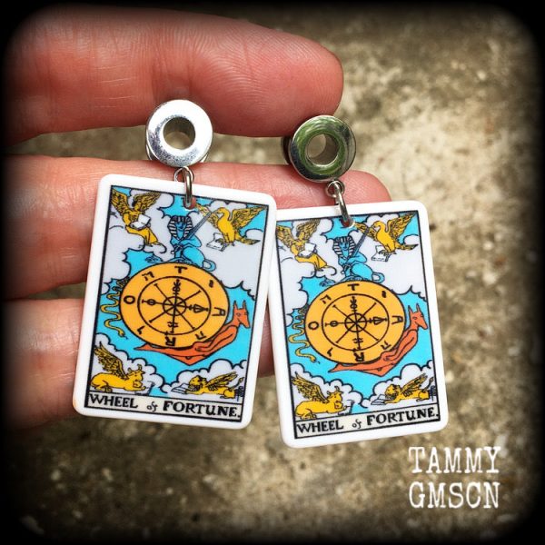 The Wheel of Fortune Tarot card tunnel earrings Discount